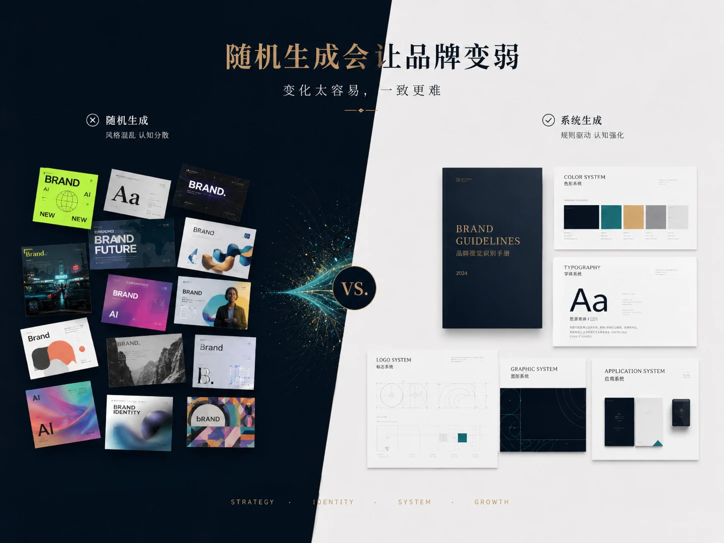 随机生成造成风格混乱,系统生成强化品牌识别